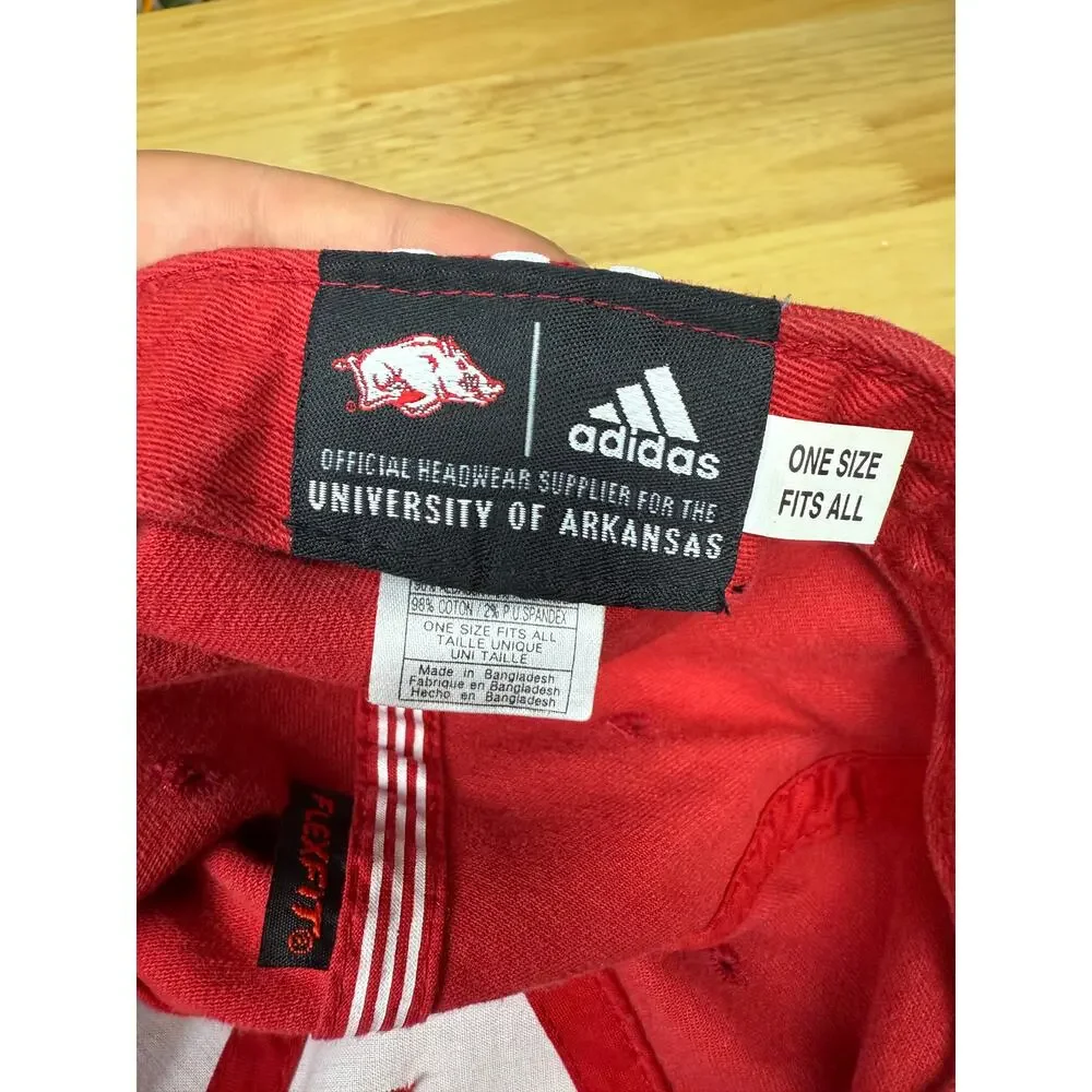 Adidas Arkansas Razorbacks Flexfit Embroidered Hat Red White‎ One Size Fits All